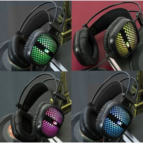 Gaming Headsets 3.5mm Wired Headphones Noise Canceling E-Sport Headphones with Mic Colorful LED Light(Black) - Image 2