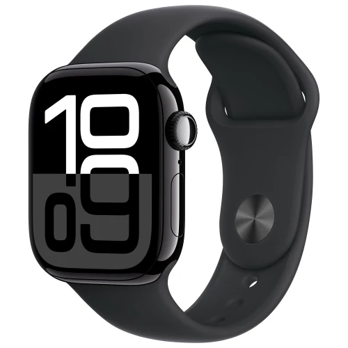 Apple Watch Series 10 (GPS) 42mm Jet Black Aluminum Case with Black Sport Band- Size:M/S -  (MWWE3LW/A)