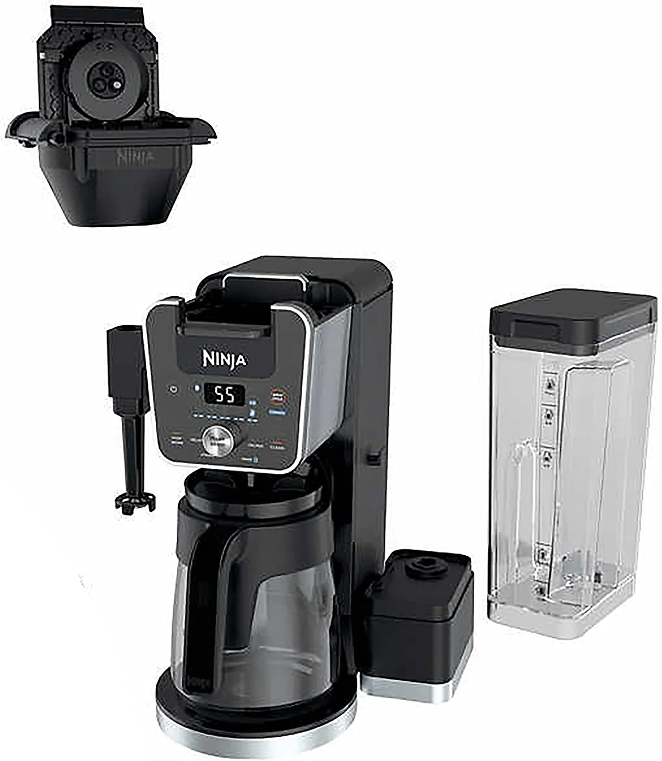 ****CLEARANCE**** Ninja DualBrew System 14-Cup Coffee Maker, Single-Serve Pods & Grounds, 4 Brew Styles, Built-In Fold Away Frother, 70-oz. Water Reservoir & Carafe, Black (CFP451CO) - Image 7