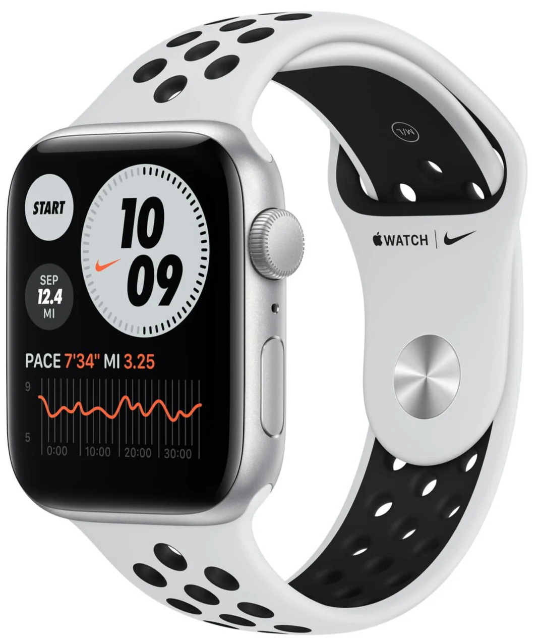 Apple Watch Nike SE 44mm (GPS)  Silver Aluminum Case with Silver Sport Band  (MKQ73LL/A)