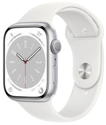 Apple Watch Series 8 (GPS) 45mm Silver Aluminum Case with White Sport Band - Size:M/S - (MP6P3LL/A) - Image 3