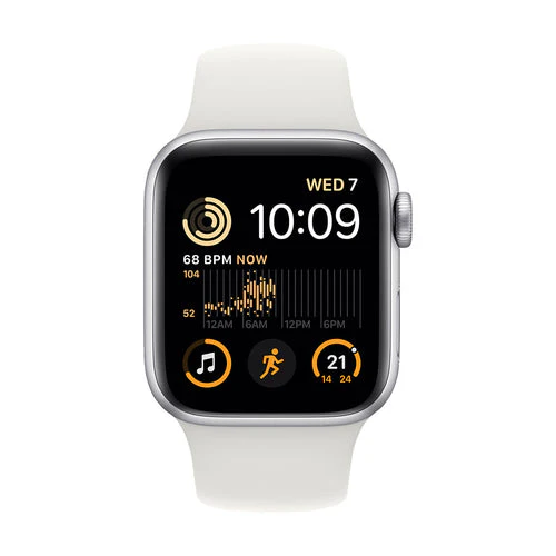 Apple Watch SE 2 (2022) 44mm (GPS) - Silver Aluminum Case with White Sport Band - Size:M/L - (MNTH3LL/A) - Image 2