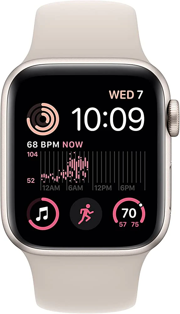 Apple Watch SE 2 (2022) 44mm (GPS+CELLULAR) Starlight Aluminum Case with Starlight Sport Band  - Size:M/L - (MNTX3LL/A/A) - Image 2