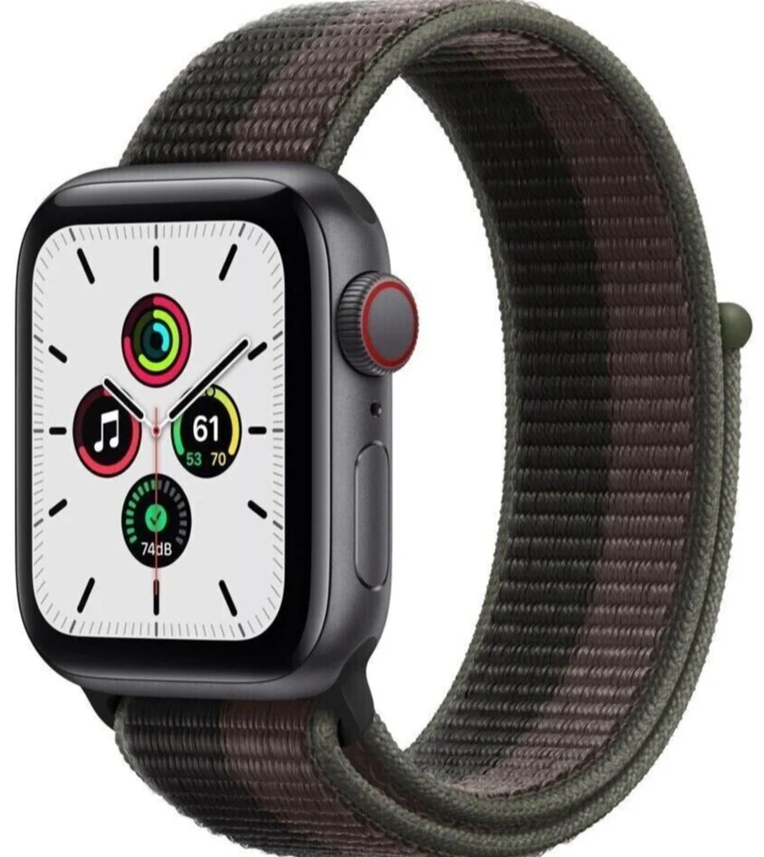 Apple Watch SE 40 mm (GPS+CELLULAR) Space Grey Aluminium Case With Tornado Sport Loop Band (MKQR3LL/A )