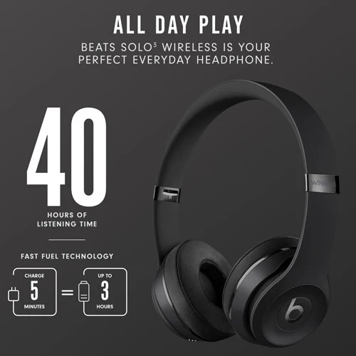 Beats by Dr. Dre Solo3 Wireless Matte Black Beats Icon Collection On Ear Headphones (MX432LL/A) - Image 4