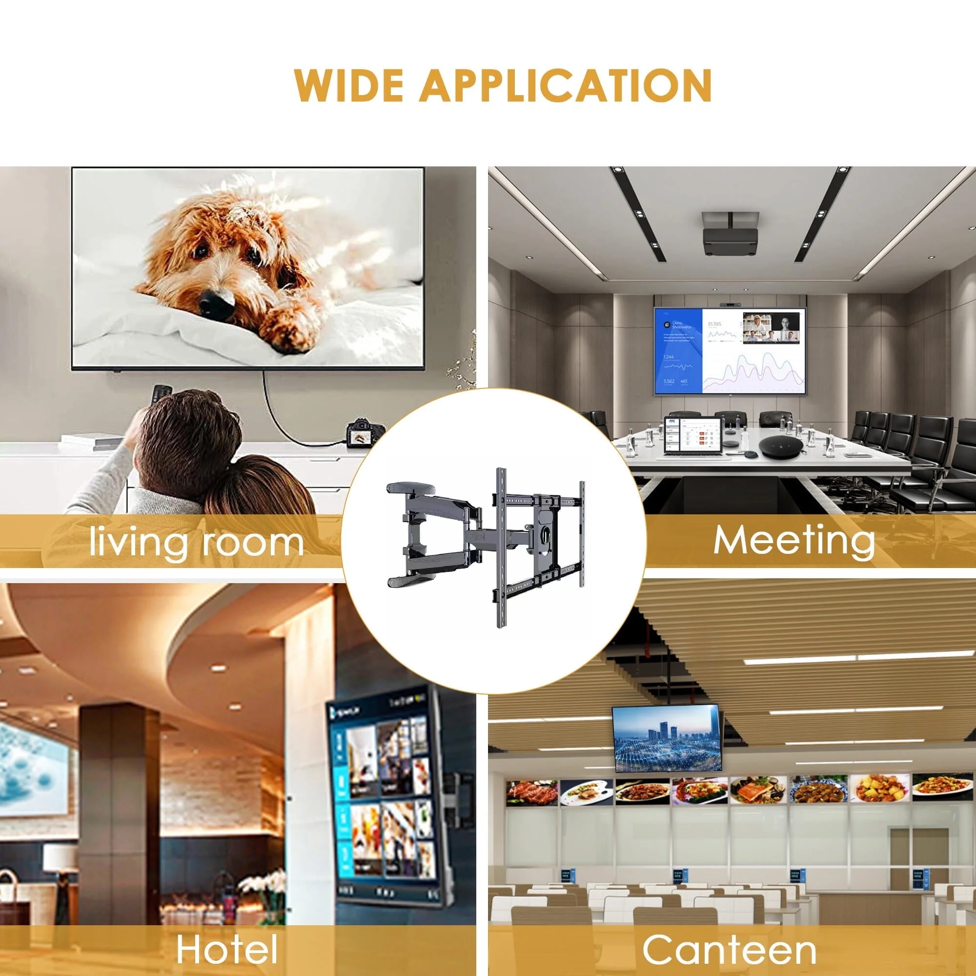 40-75 inch Full Motion TV Wall Mount Dual Articulating Arms up to 100 lbs and Max VESA 600 x 400mm, Wall Mount TV Bracket Swivel and Tilt Black (Model-767-L600) - Image 6