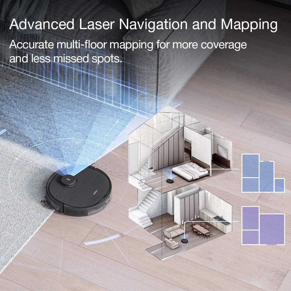 ECOVACS R-OZT8PLUS Robotic DEEBOT T8+ Vacuum & Mop Robot with Advanced Laser Mapping and 3D Obstacle Detection & Avoidance, Grey - Image 5