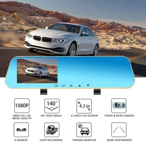 Full HD 1080p Dashcam with 4.3" TFT Screen, Rear Camera, & 120 Degrees Wide Angle View