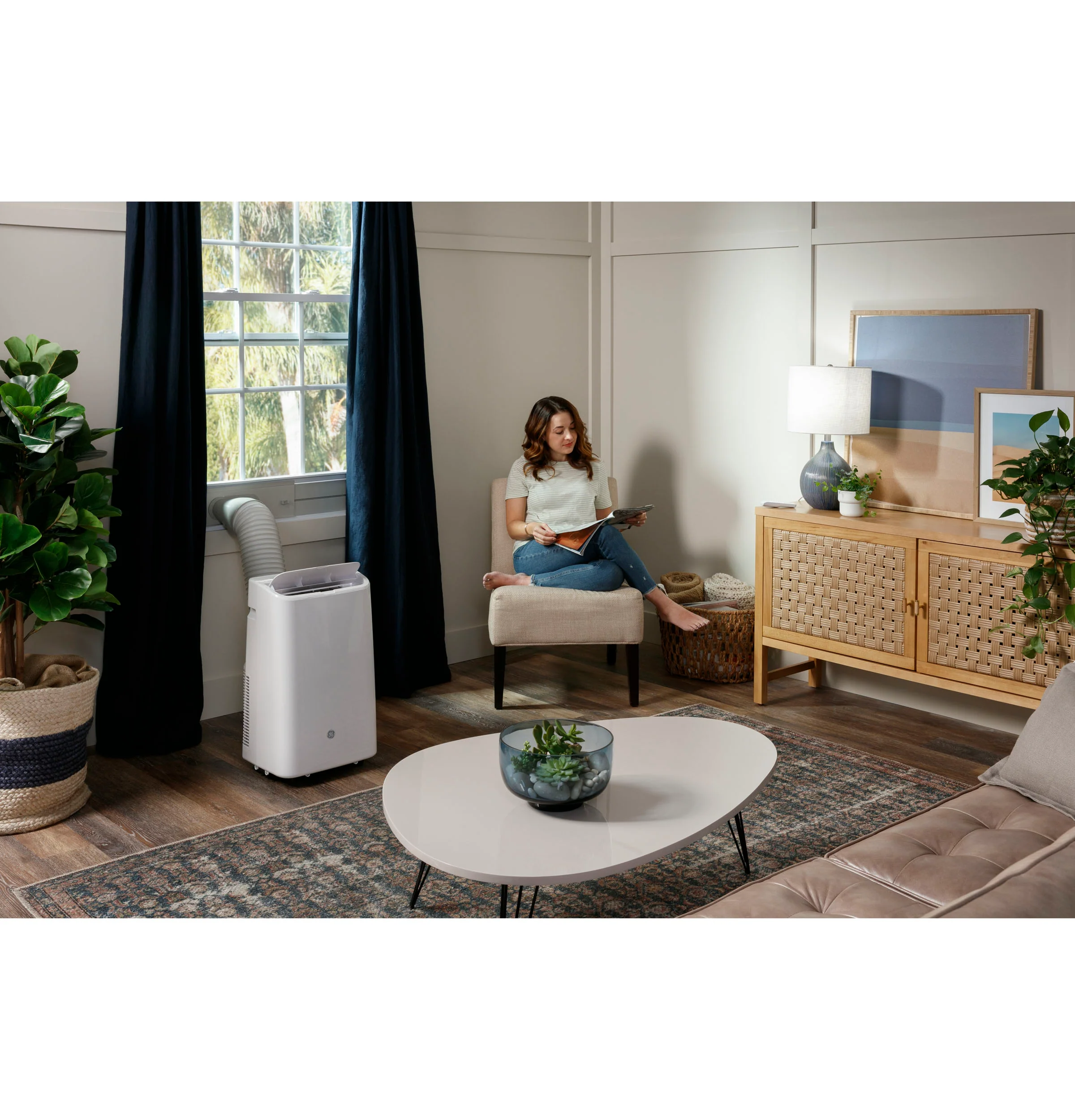 GE 8,000 BTU 115-Volt 3-in-1 Portable Air Conditioner with WiFi for Medium Rooms, White, APWD08JAWW - Image 2