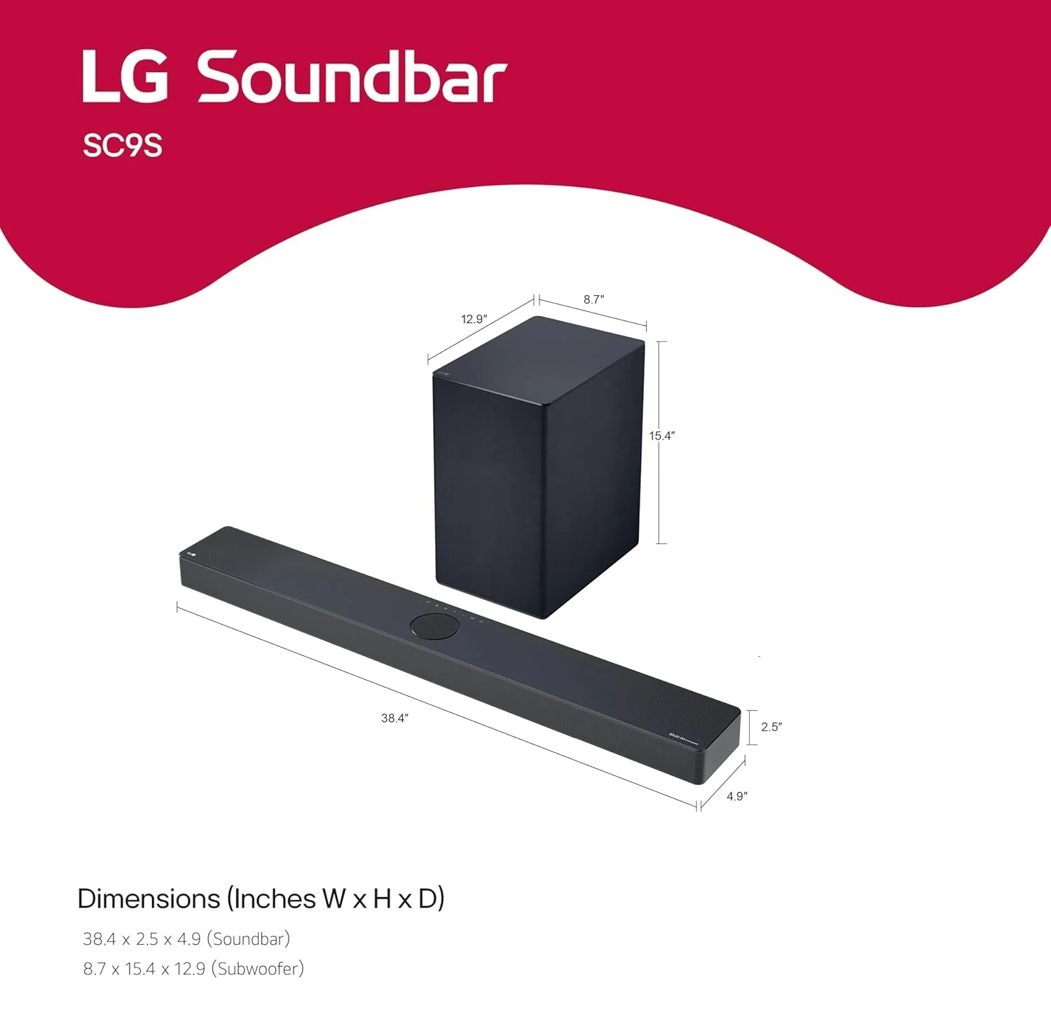 LG SC9S 3.1.3-Channel Perfect Matching Soundbar to the OLED evo C Series TV, Dolby Atmos, WOW Orchestra, WOWCAST Built-in with Wireless Dolby Atmos, Wireless Subwoofer - Image 3