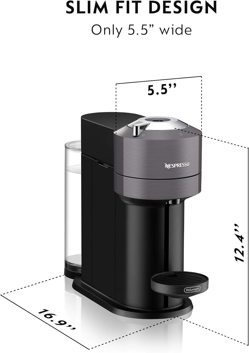 Nespresso Vertuo Next Coffee & Espresso Machine by De'Longhi, Dark Grey w/Aeroccino Milk Frother, One Touch Brew, Single-Serve Coffee & Espresso Maker - Image 5