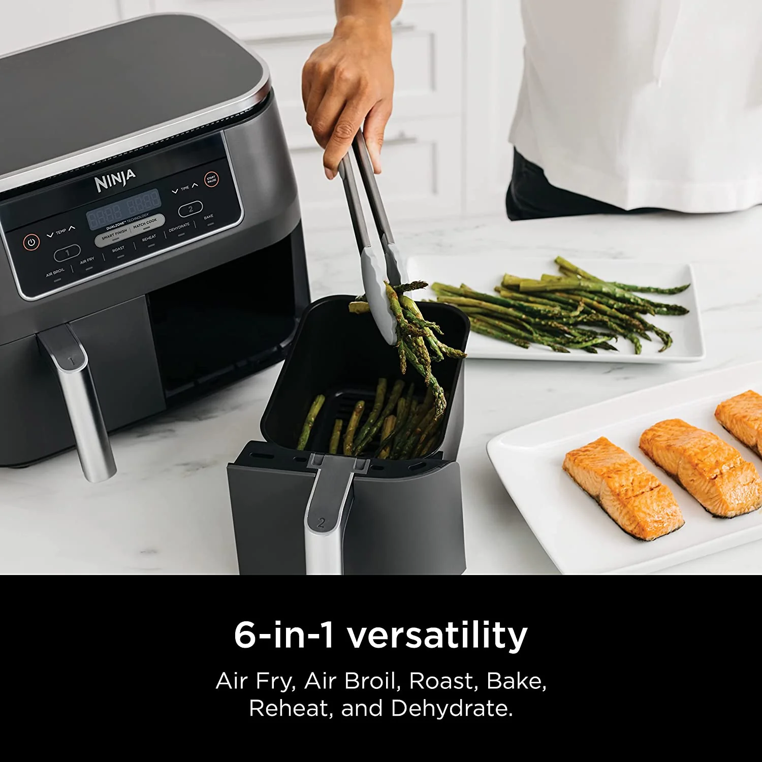 Ninja DZ201 Foodi 8 Quart 6-in-1 DualZone 2-Basket Air Fryer with 2 Independent Frying Baskets, Match Cook & Smart Finish to Roast, Broil, Dehydrate & More for Quick, Easy Meals (DZ201) - Image 3