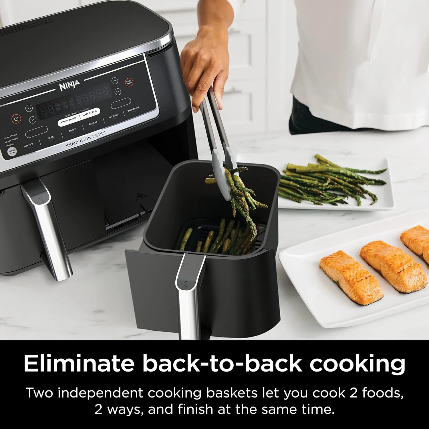 Ninja DZ550 Foodi 10 Quart 6-in-1 DualZone Smart XL Air Fryer with 2 Independent Baskets, Smart Cook Thermometer for Perfect Doneness, Match Cook & Smart Finish to Roast, Dehydrate & More - Image 3