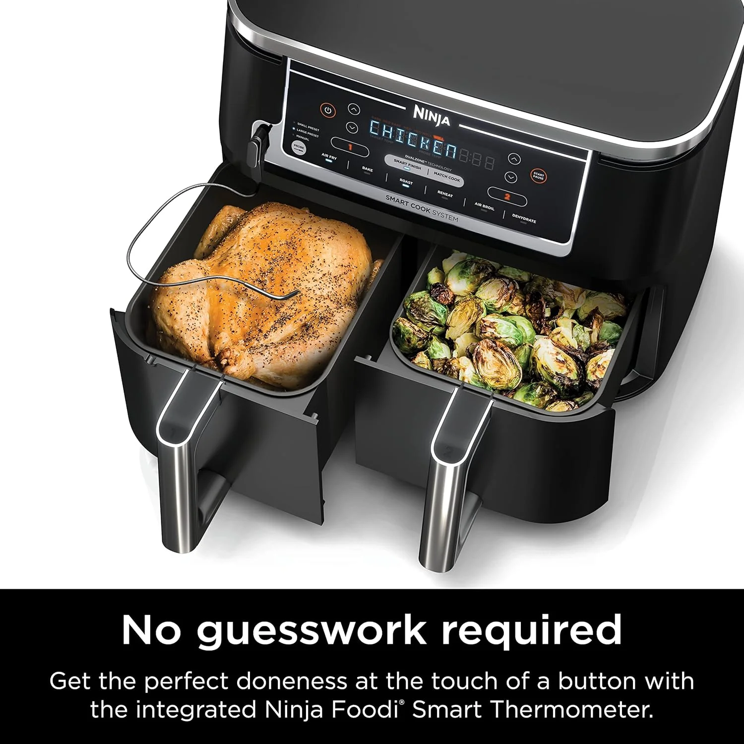 Ninja DZ550 Foodi 10 Quart 6-in-1 DualZone Smart XL Air Fryer with 2 Independent Baskets, Smart Cook Thermometer for Perfect Doneness, Match Cook & Smart Finish to Roast, Dehydrate & More - Image 5