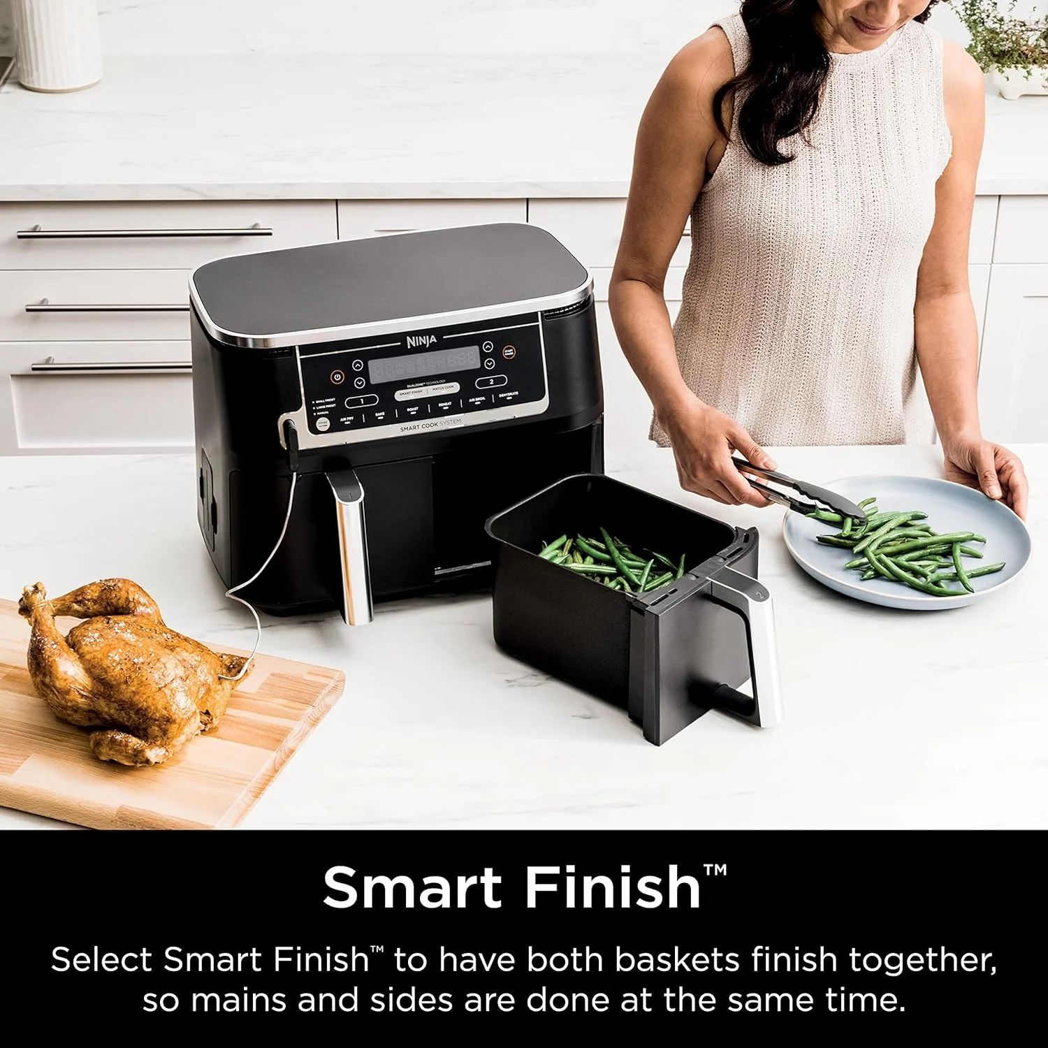 Ninja DZ550 Foodi 10 Quart 6-in-1 DualZone Smart XL Air Fryer with 2 Independent Baskets, Smart Cook Thermometer for Perfect Doneness, Match Cook & Smart Finish to Roast, Dehydrate & More - Image 7