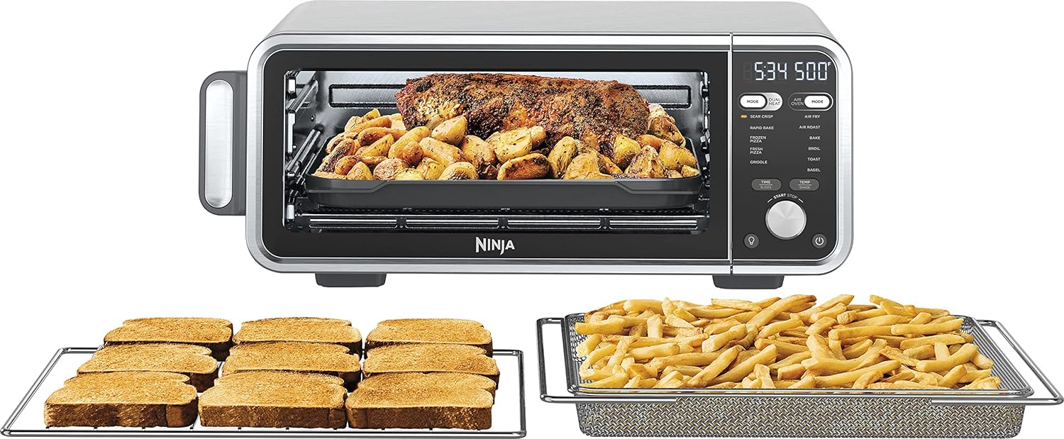 Ninja FT205CO Digital Air Fry Pro Countertop 10-in-1 Oven w/Extended Height, XL Capacity, Flip Up & Away Storage, with Air Fry Basket, Sheet Pan, Broil Rack, Wire Rack & Crumb Tray, Silver
