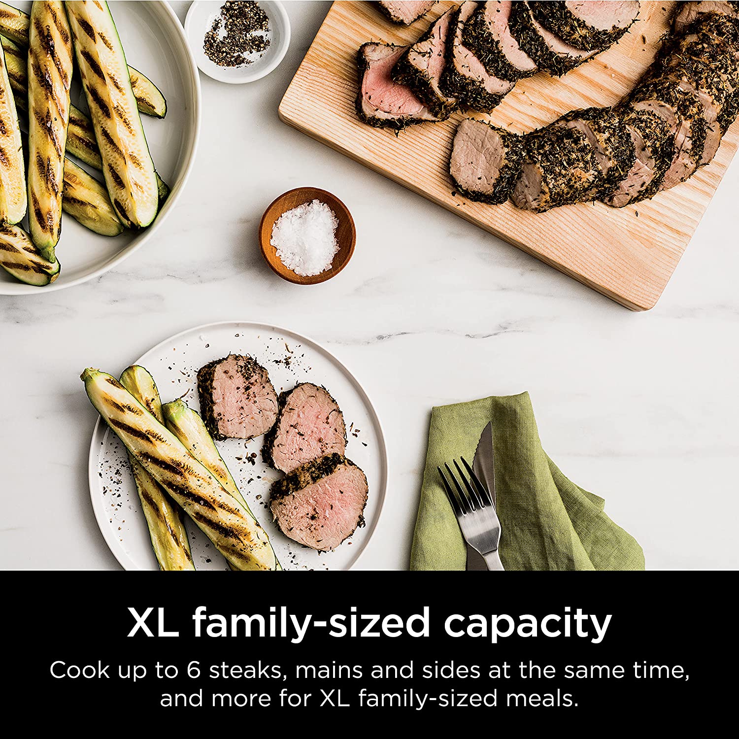 Ninja IG601 Foodi XL 7-in-1 Indoor Grill Combo, use Opened or Closed, Air Fry, Dehydrate & More, Pro Power Grate, Flat Top Griddle, Crisper, Black, 4 Quarts (IG601) - Image 6