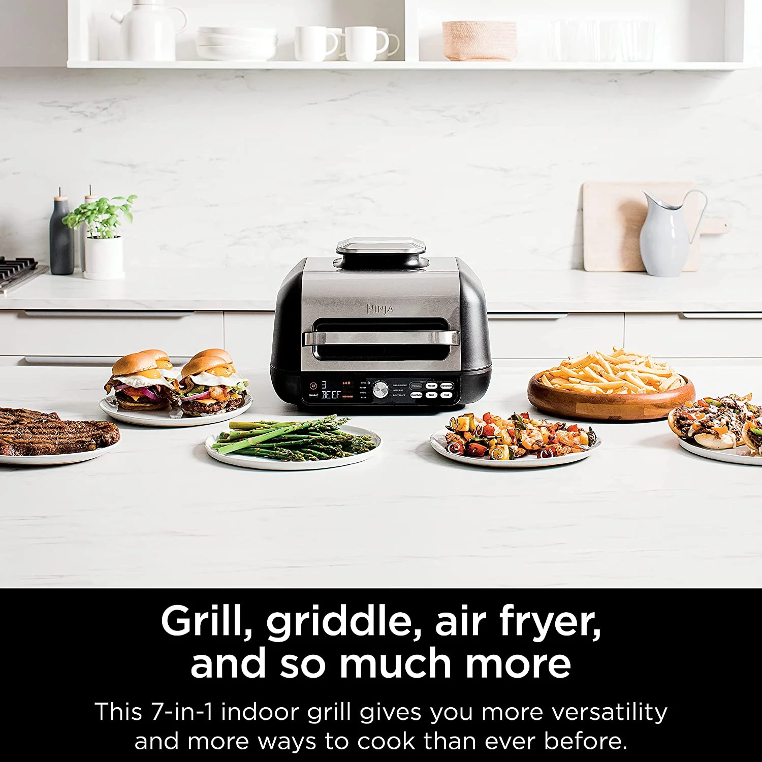 Ninja IG651 Foodi Smart XL Pro 7-in-1 Indoor Grill/Griddle Combo, use Opened or Closed, with Griddle, Air Fry, Dehydrate & More, Pro Power Grate, Flat Top Griddle, Crisper, Smart Thermometer (IG651) - Image 2