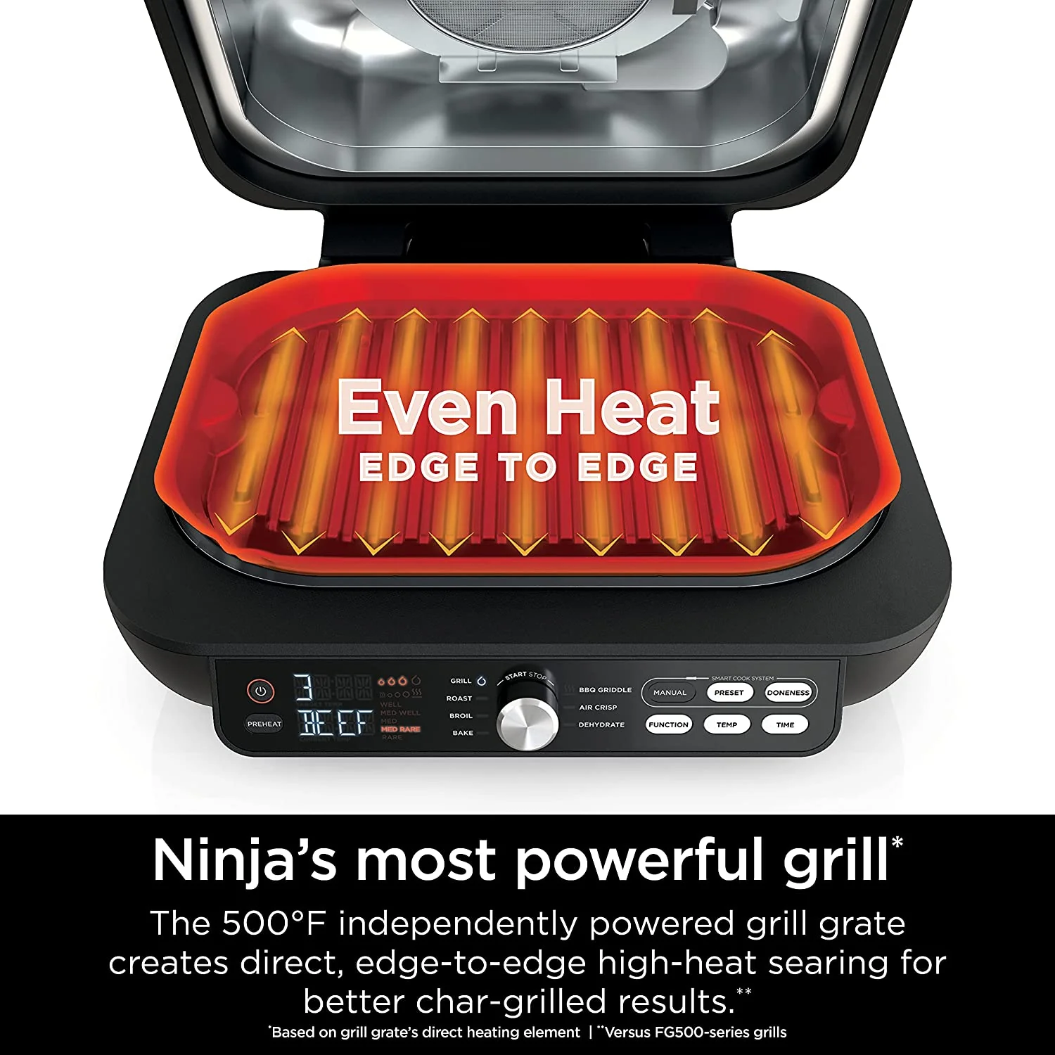 Ninja IG651 Foodi Smart XL Pro 7-in-1 Indoor Grill/Griddle Combo, use Opened or Closed, with Griddle, Air Fry, Dehydrate & More, Pro Power Grate, Flat Top Griddle, Crisper, Smart Thermometer (IG651) - Image 3