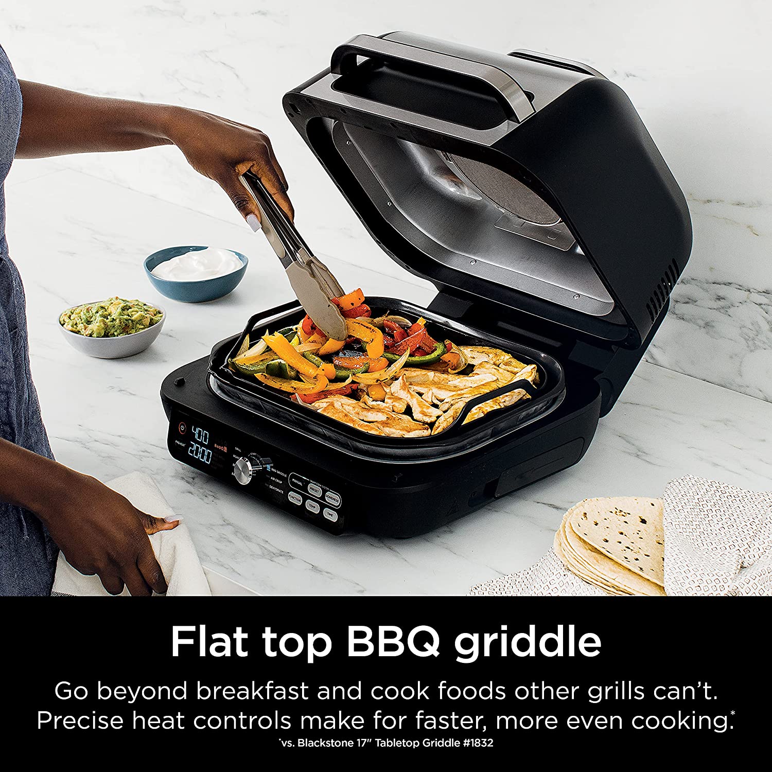 Ninja IG651 Foodi Smart XL Pro 7-in-1 Indoor Grill/Griddle Combo, use Opened or Closed, with Griddle, Air Fry, Dehydrate & More, Pro Power Grate, Flat Top Griddle, Crisper, Smart Thermometer (IG651) - Image 4