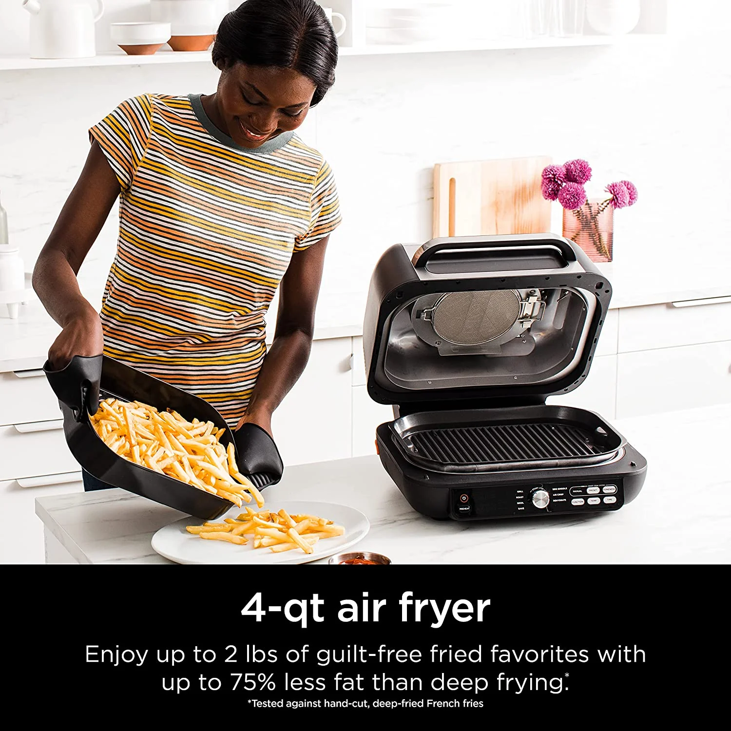 Ninja IG651 Foodi Smart XL Pro 7-in-1 Indoor Grill/Griddle Combo, use Opened or Closed, with Griddle, Air Fry, Dehydrate & More, Pro Power Grate, Flat Top Griddle, Crisper, Smart Thermometer (IG651) - Image 5