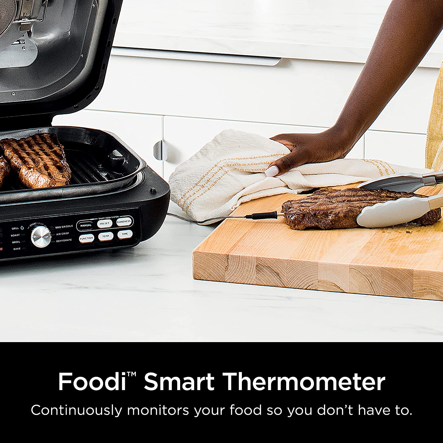 Ninja IG651 Foodi Smart XL Pro 7-in-1 Indoor Grill/Griddle Combo, use Opened or Closed, with Griddle, Air Fry, Dehydrate & More, Pro Power Grate, Flat Top Griddle, Crisper, Smart Thermometer (IG651) - Image 6