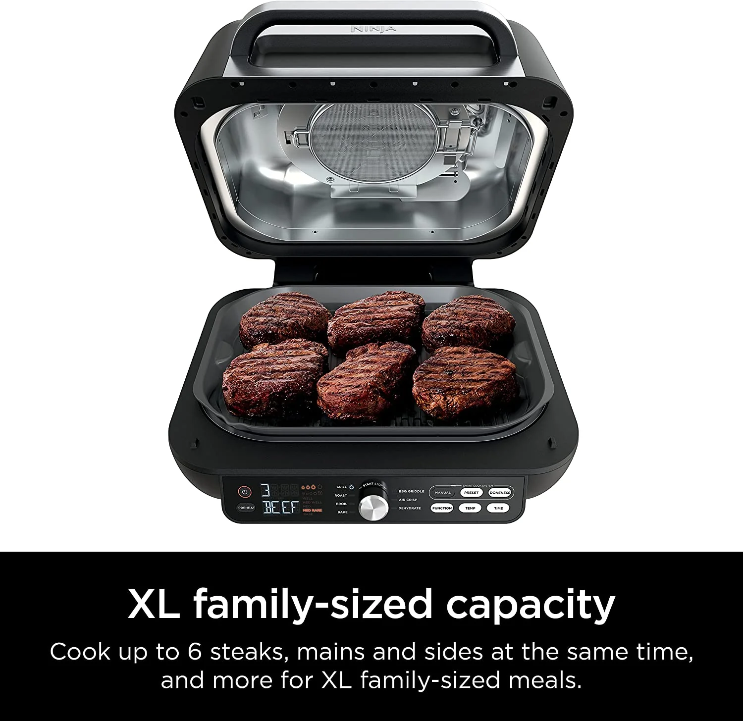 Ninja IG651 Foodi Smart XL Pro 7-in-1 Indoor Grill/Griddle Combo, use Opened or Closed, with Griddle, Air Fry, Dehydrate & More, Pro Power Grate, Flat Top Griddle, Crisper, Smart Thermometer (IG651) - Image 8