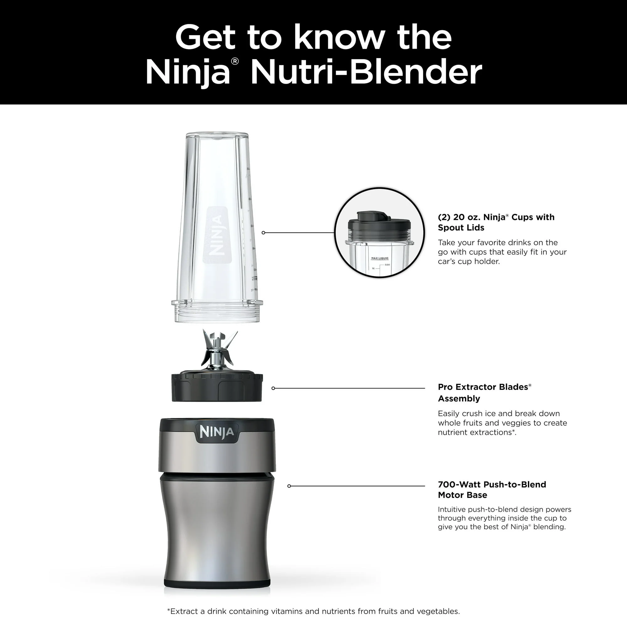 Ninja Nutri-Blender 700-Watt Personal Blender, 2 20 oz Dishwasher-Safe To-Go Cups (BN300) - Image 2