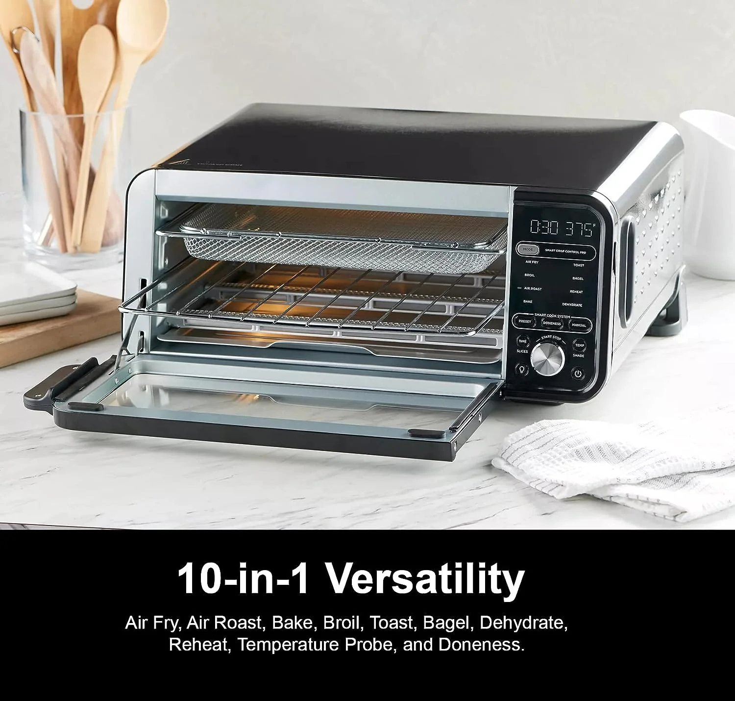 Ninja SP251Q Digital Air Fry Pro Countertop 10-in-1 Smart Oven w/Temperature Probe, Extended Height, XL Capacity, Flip Up Storage, w/Air Fry Basket, Wire Rack & Crumb Tray - Image 4