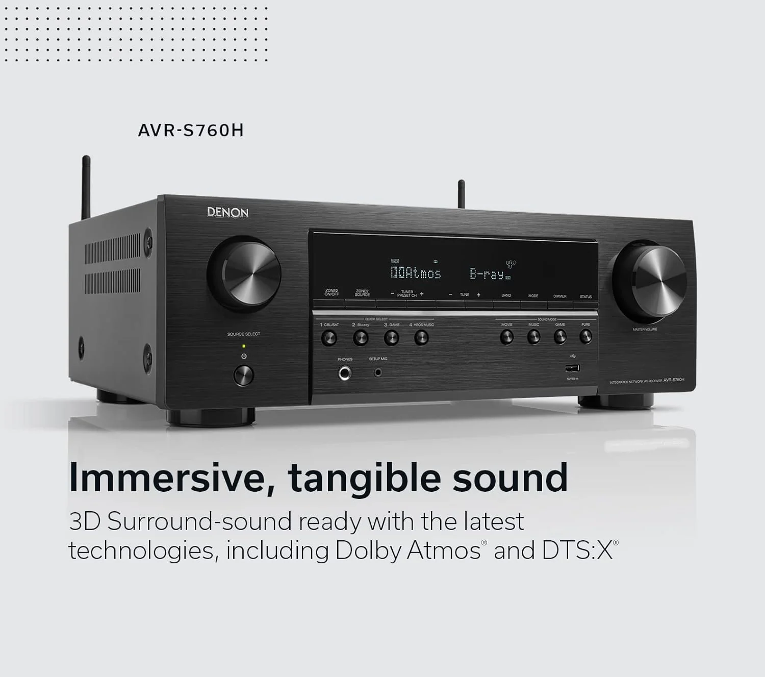 Denon AVR-S760H 7.2 Ch AVR - 75 W/Ch, Advanced 8K Upscaling, Dolby Atmos Height Virtualization, DTS Virtual:X & More, Wireless Streaming, Built-in HEOS, Amazon Alexa Voice Control - Image 5