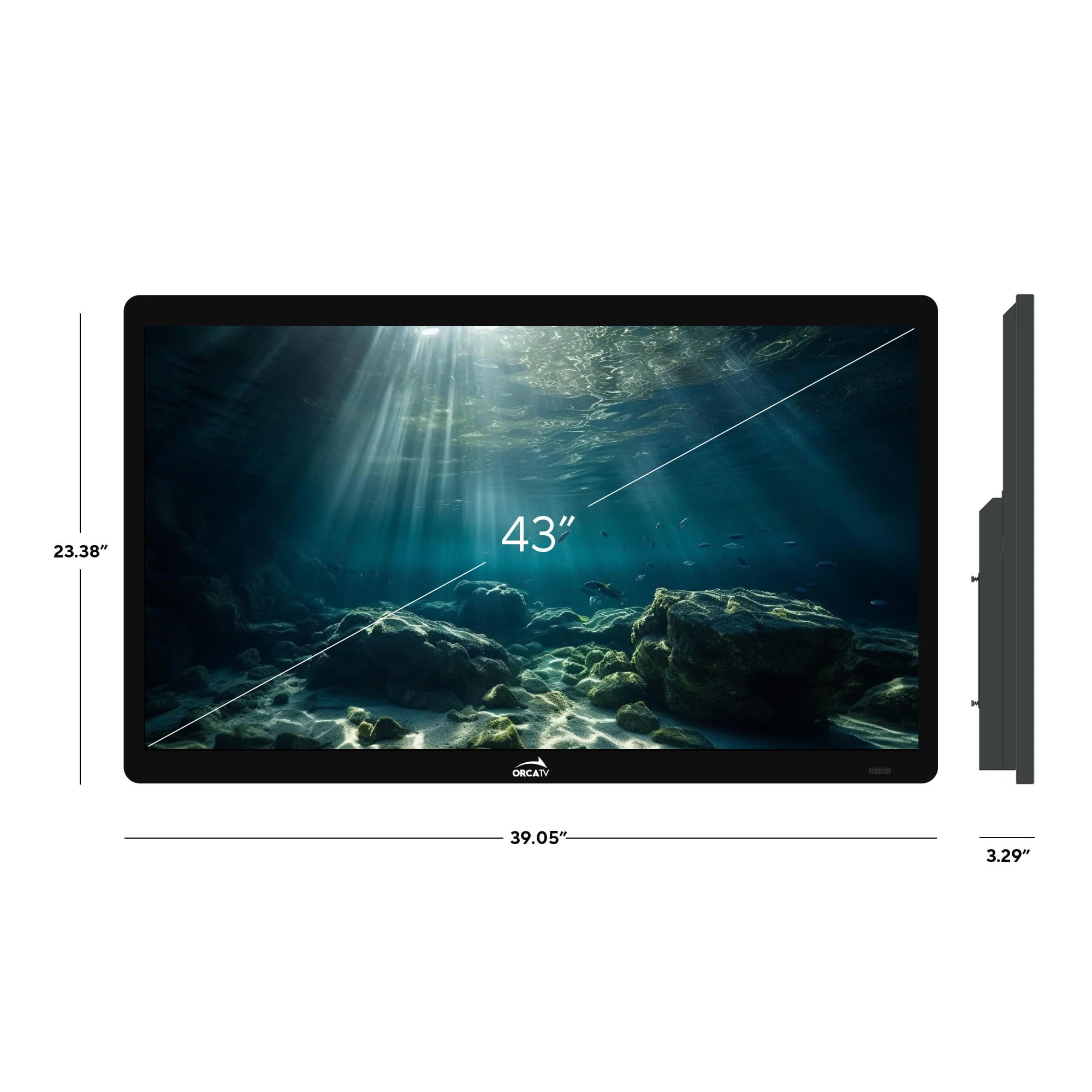 OrcaTV 43" 4K UHD LED Partial Sun Outdoor Smart TV + Wall Mount, IP54 Weatherproof, Tempered Anti-Glare Television (ORTV430SM) - Image 2