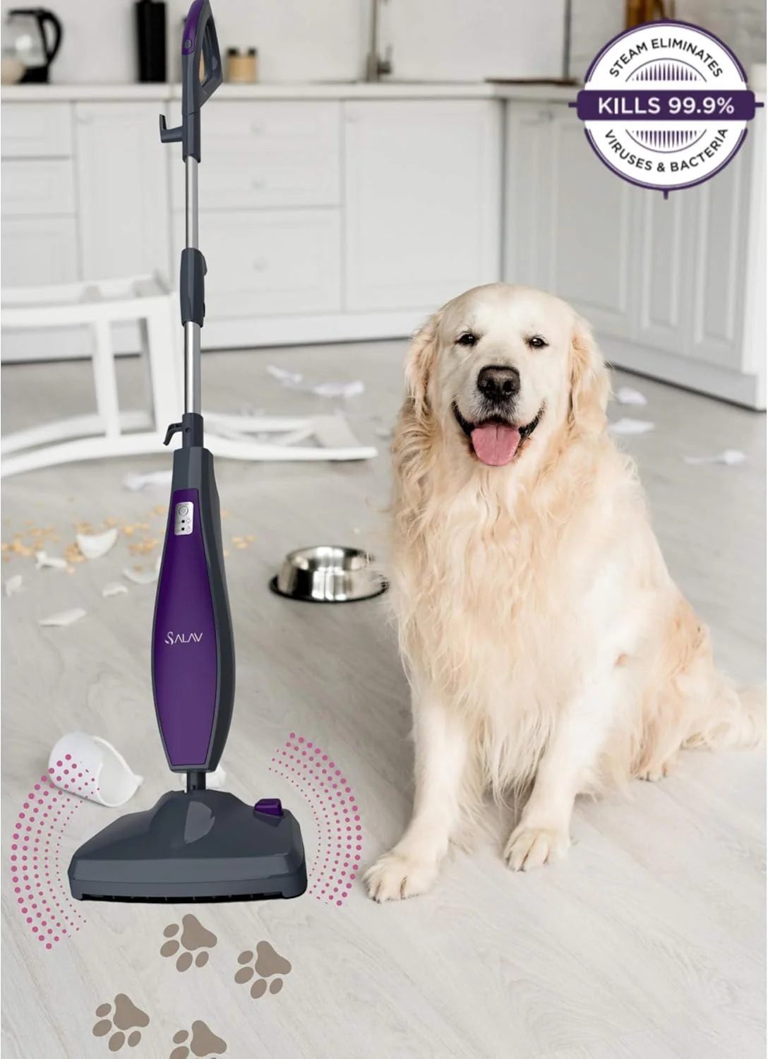 SALAV, Pet Motion Vibrating Steam Mop, Includes Mop Pads, Water Cup, Carpet Glider, STM-403, Dark Gray Midnight - Image 3