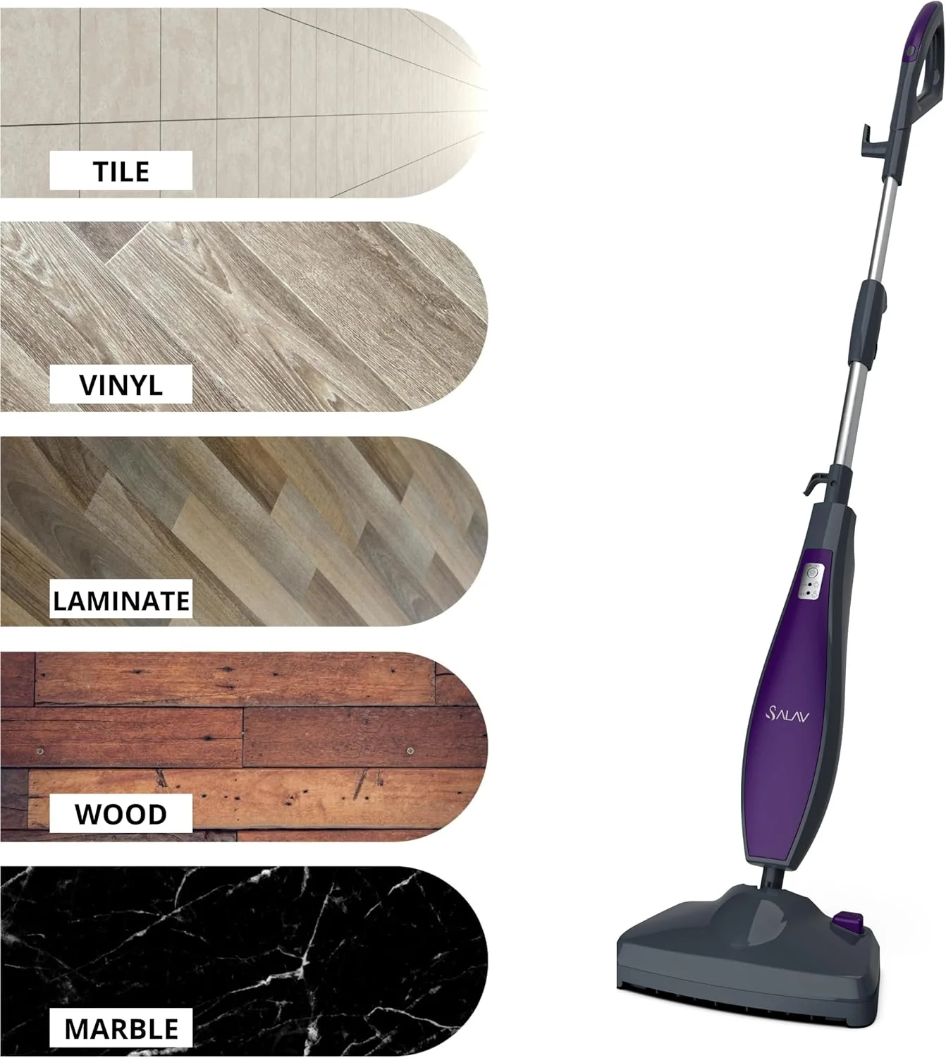 SALAV, Pet Motion Vibrating Steam Mop, Includes Mop Pads, Water Cup, Carpet Glider, STM-403, Dark Gray Midnight - Image 5