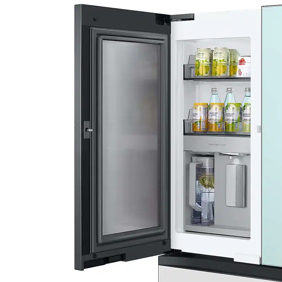 Samsung - BESPOKE 29 cu. ft 4-Door French Door Smart Refrigerator with Beverage Center (RF29BB86004M) - Morning Blue Glass - Image 9