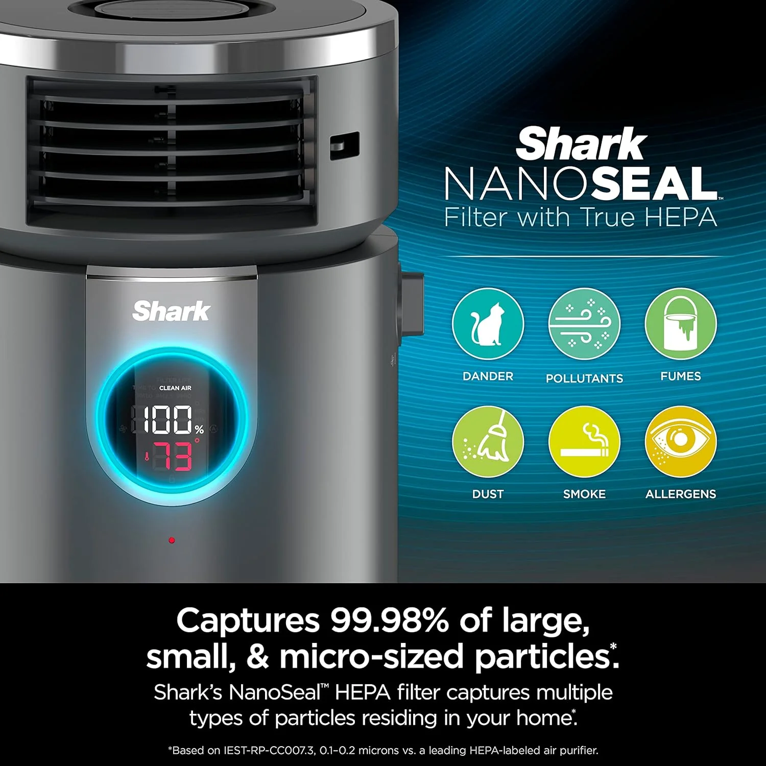 Shark HC452 3-in-1 Air Purifier, Heater & Fan with NanoSeal HEPA, Cleansense IQ, Odor Lock, for 500 Sq. Ft, Captures 99.98% of Particles, Dust, Allergens & Smoke, 0.1–0.2 Microns, Grey - Image 5
