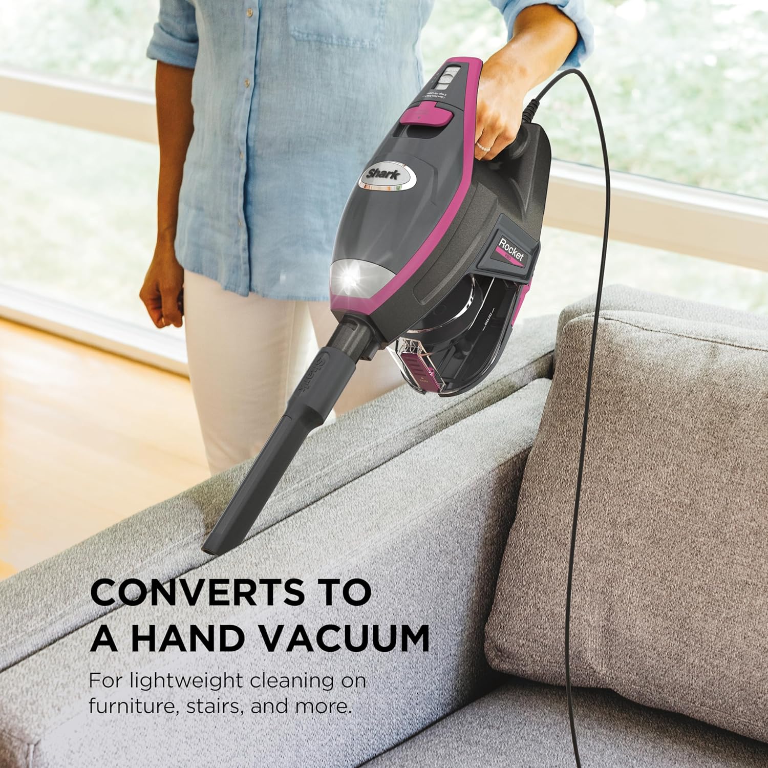 Shark HV371 Rocket Pro DLX Corded Stick, Removable Hand Vacuum, Advanced Swivel Steering, XL Cup, Crevice Tool, Upholstery Tool & Anti-Allergen Dust Brush BLACK - Image 5