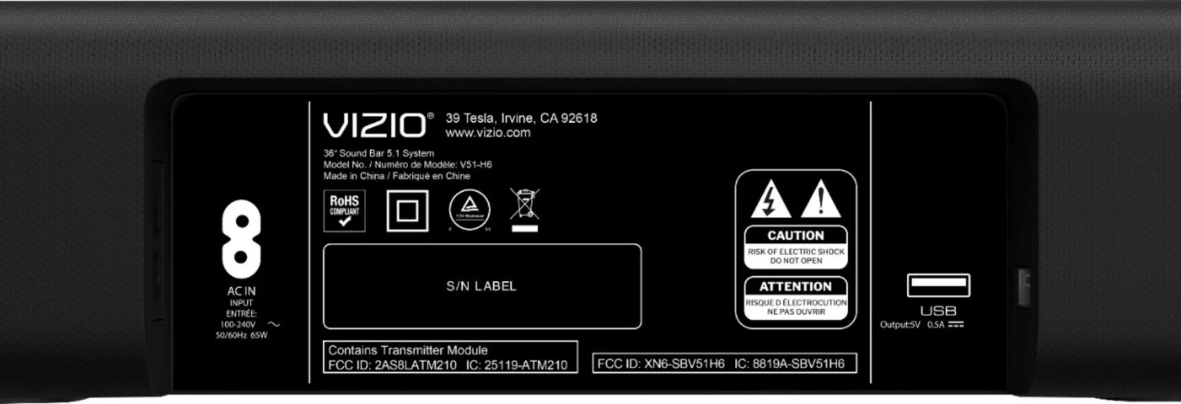 VIZIO 5.1 Channel Soundbar with Wireless Subwoofer and Dolby Audio 5.1 DTS VirtualX V51-H6 - Image 4
